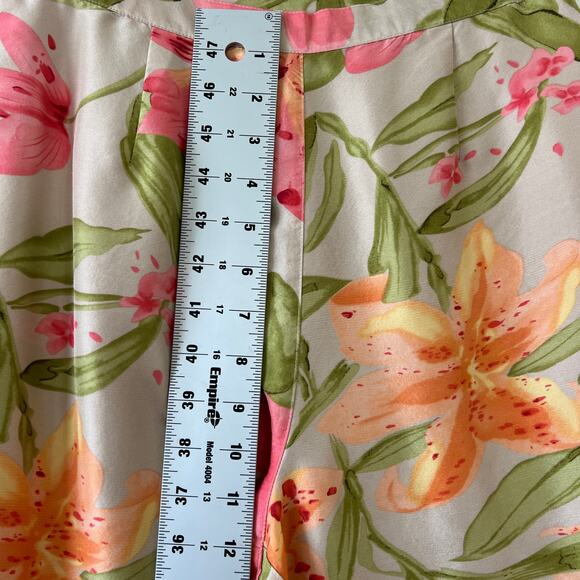 Vintage Tropical Hawaiian Floral Silk Cropped Trouser Pants Womens 6 Pink Orange - Picture 13 of 16